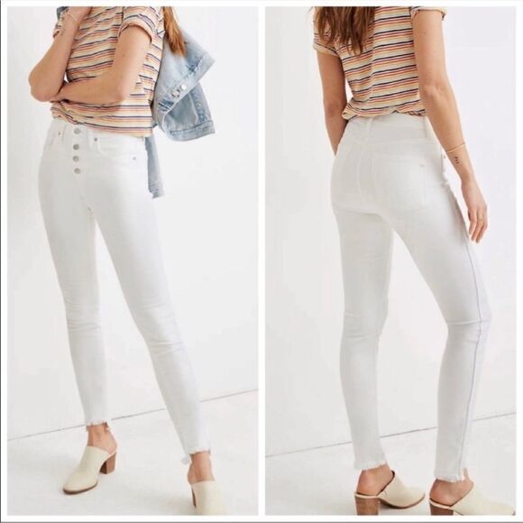 Madewell Denim - Madewell 9" Mid-Rise Button Fly Skinny Jeans in Pure White 26
